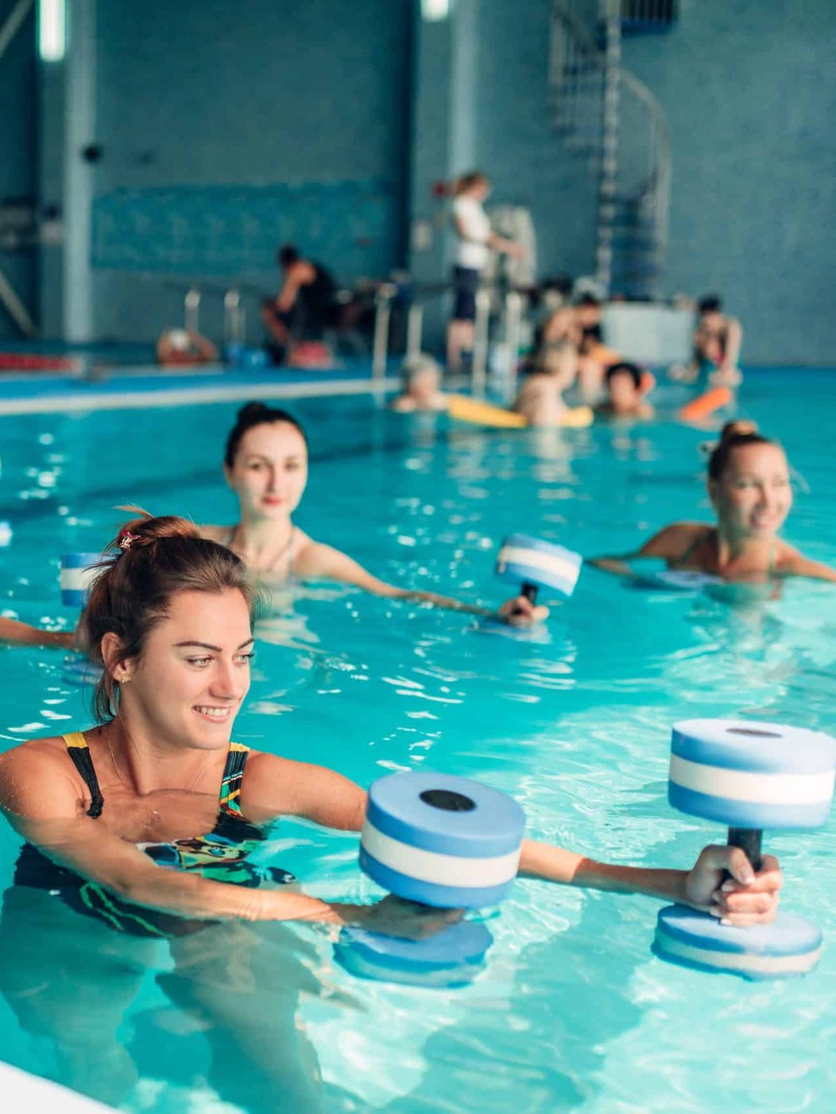 An aqua fitness class in a pool